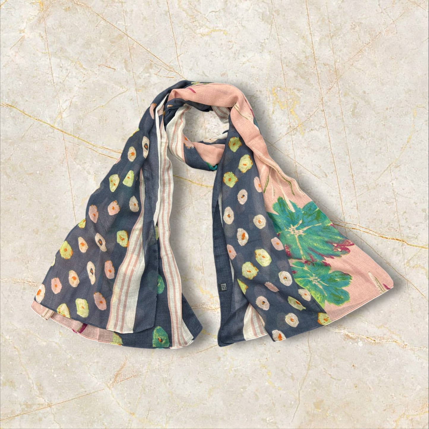 Peach Blue Mousse Printed Modal Hijab