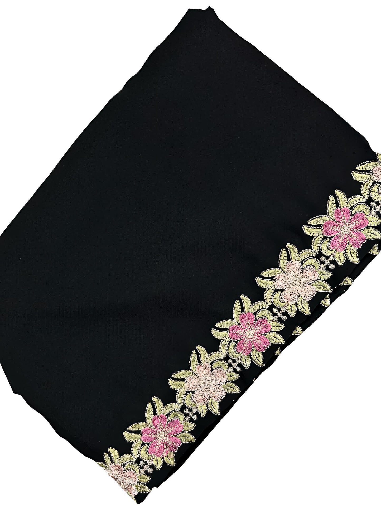 Black Pink Tulips Floral Border Shaal