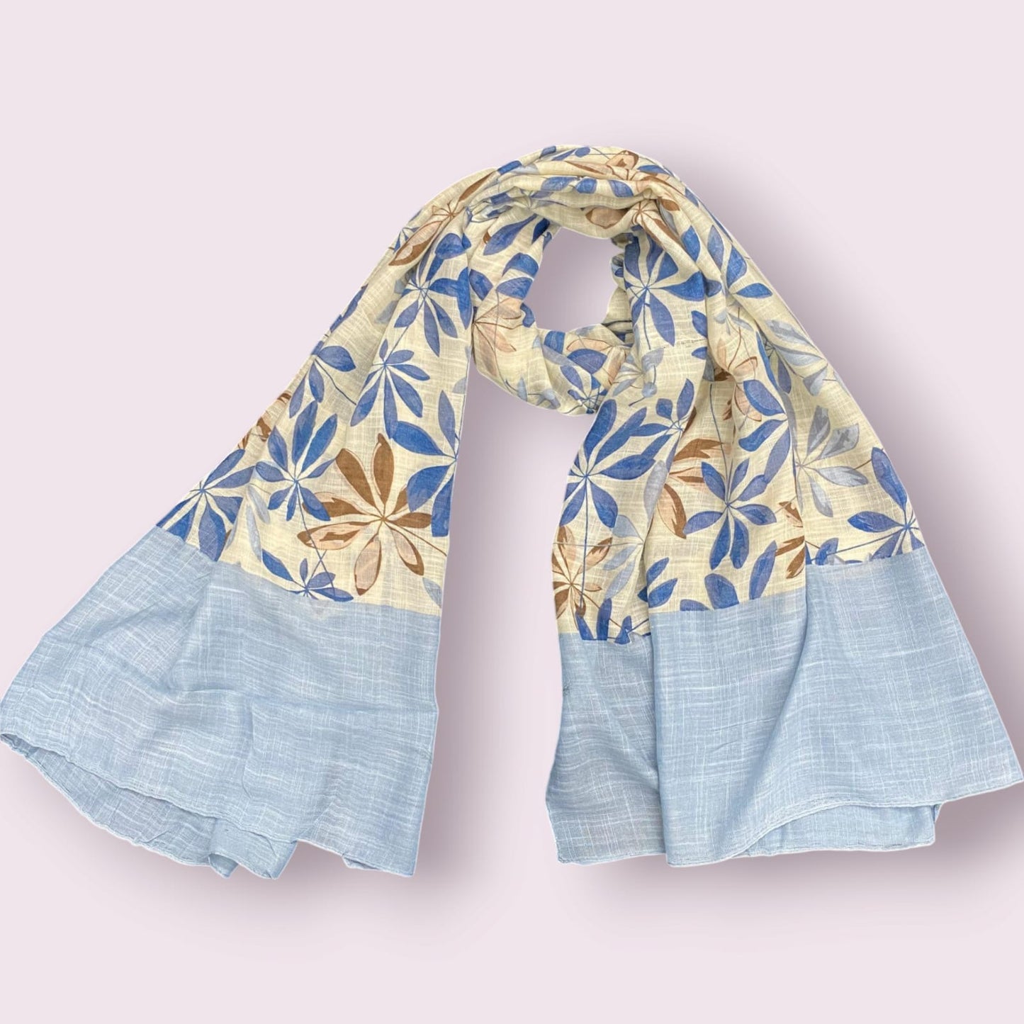 Off White Blue Leaves Printed Lawn Hijab