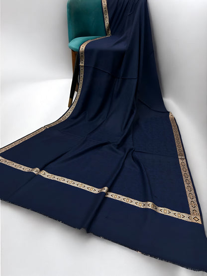 Navy Blue - Plain Kashmiri Border Shawl