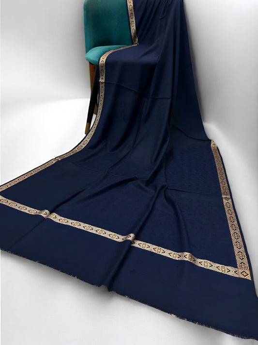 Navy Blue - Plain Kashmiri Border Shawl