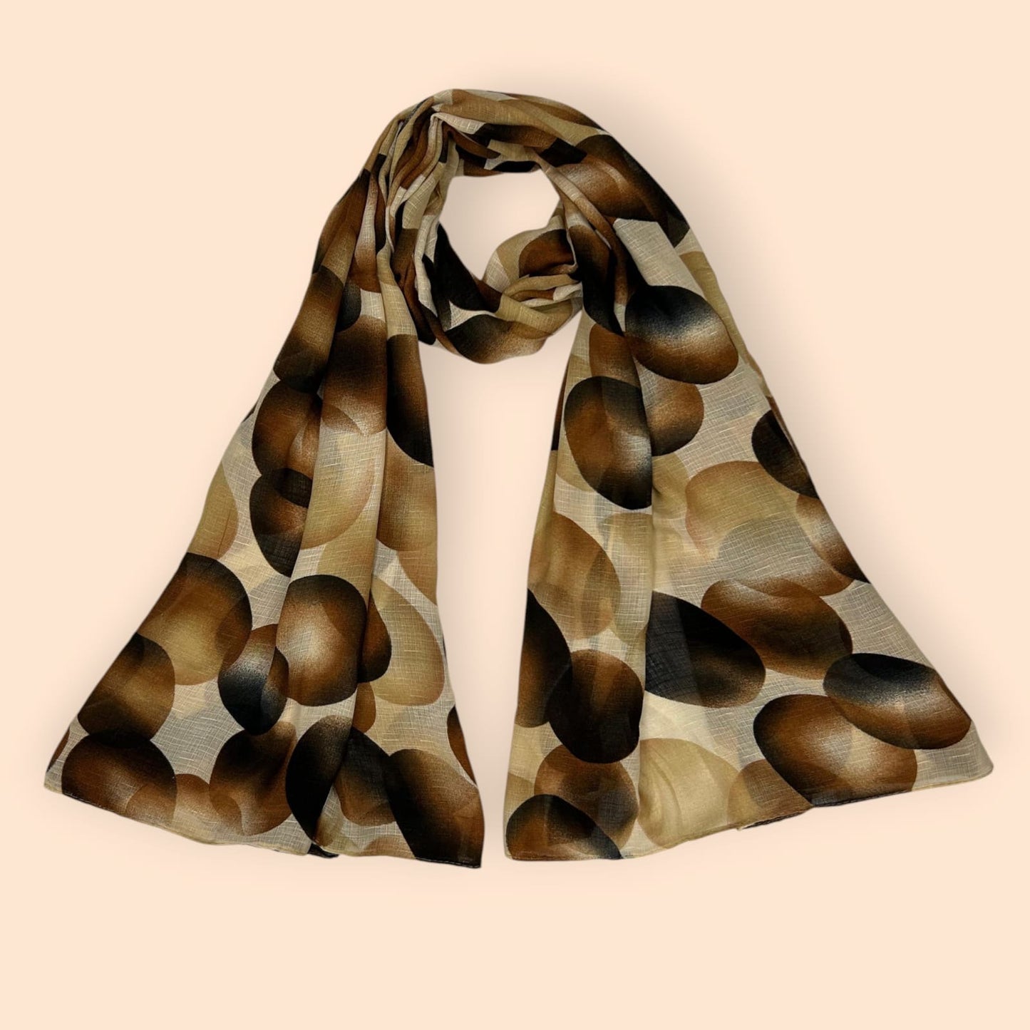 Chocolate Brown Beige Circles Printed Modal Hijab
