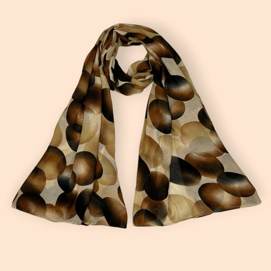 Chocolate Brown Beige Circles Printed Modal Hijab