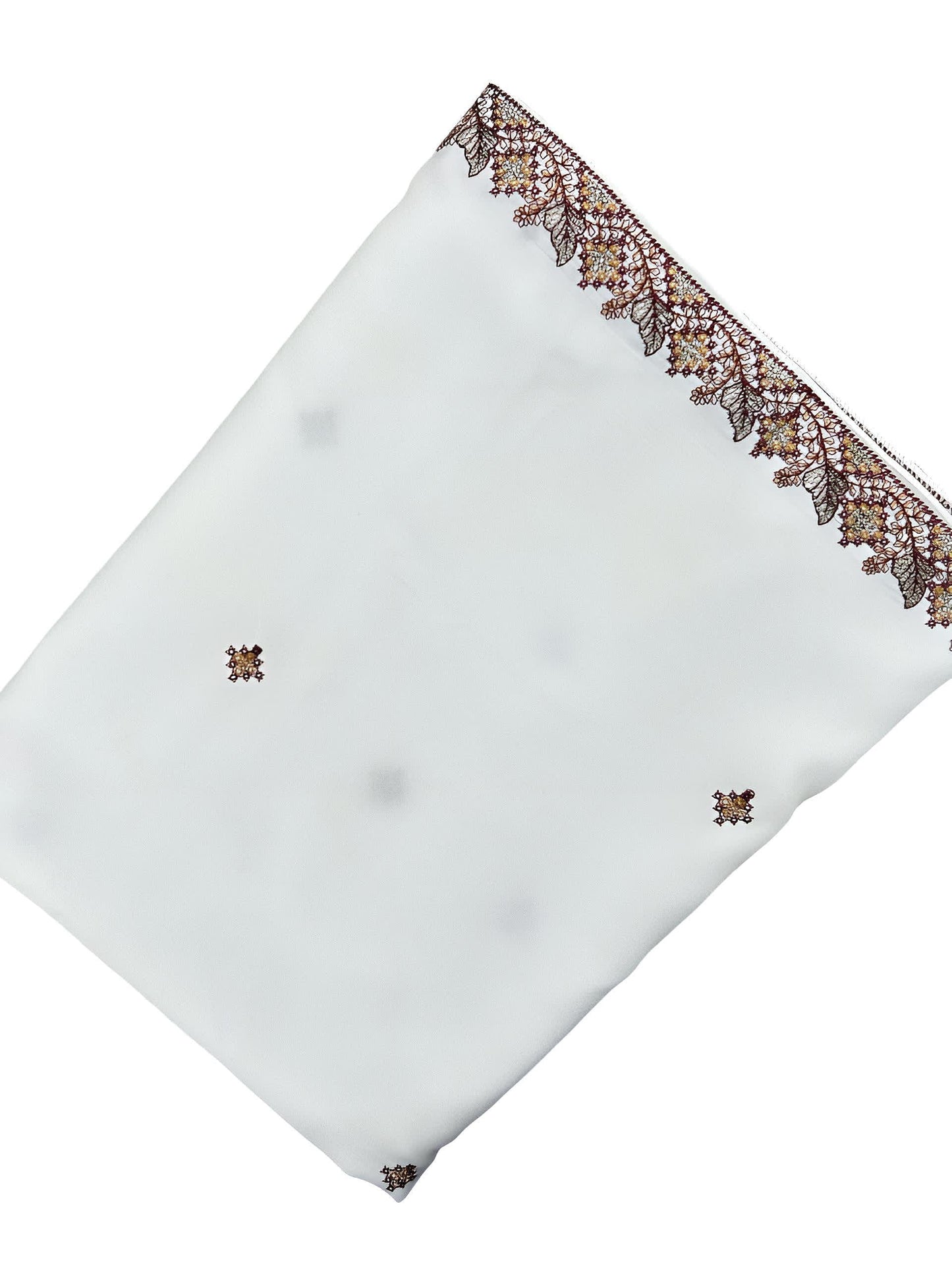 White Curved Floral Border Shaal