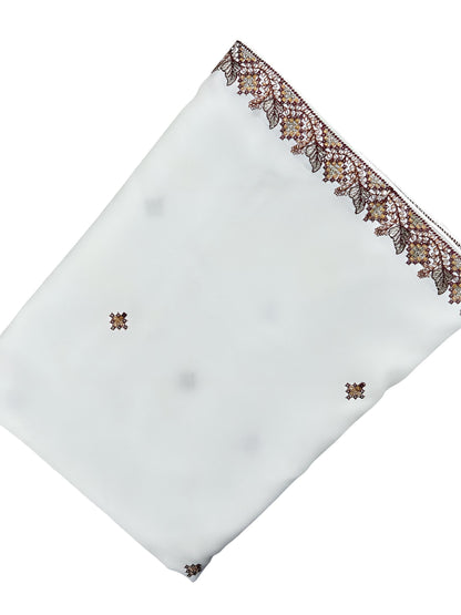 White Curved Floral Border Shaal