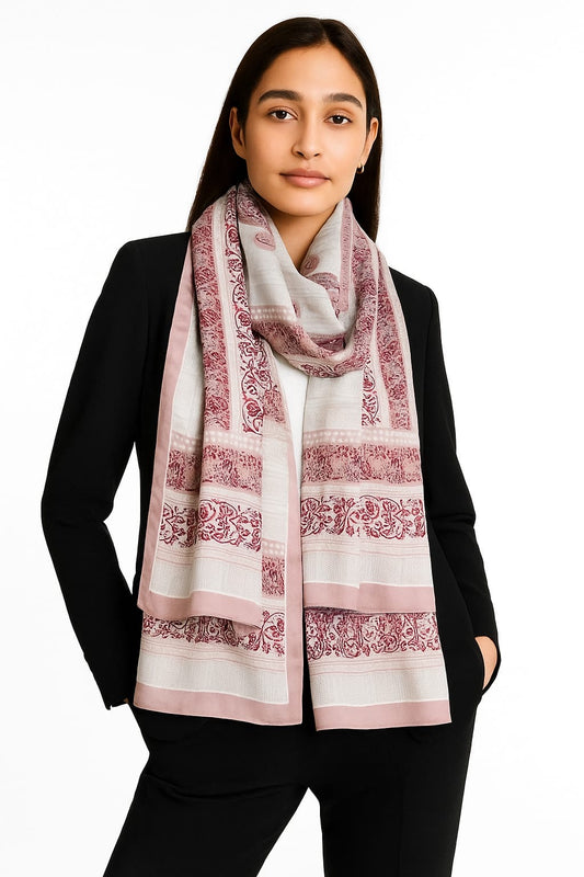 Printed Viscose Wool Hijab - Onion White Pattern