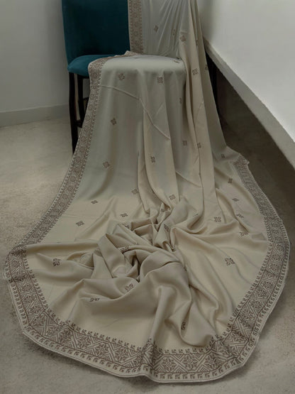 Beige Cream Mosaic Fancy Embroidered Shaal