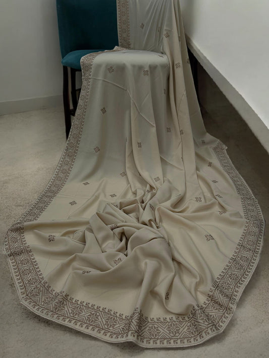 Beige Cream Mosaic Fancy Embroidered Shaal