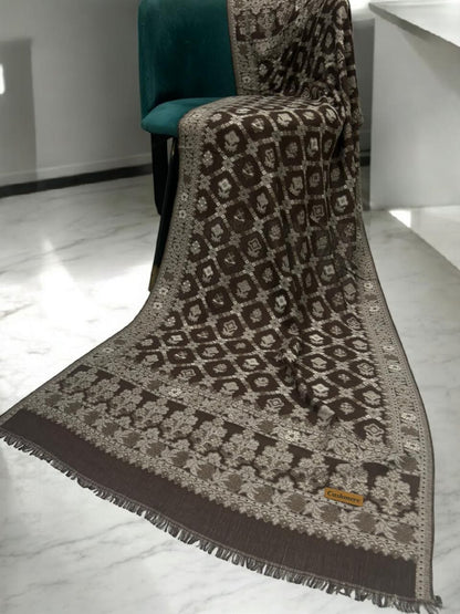 Brown Silver Crossed Floral Pashmina Hijab