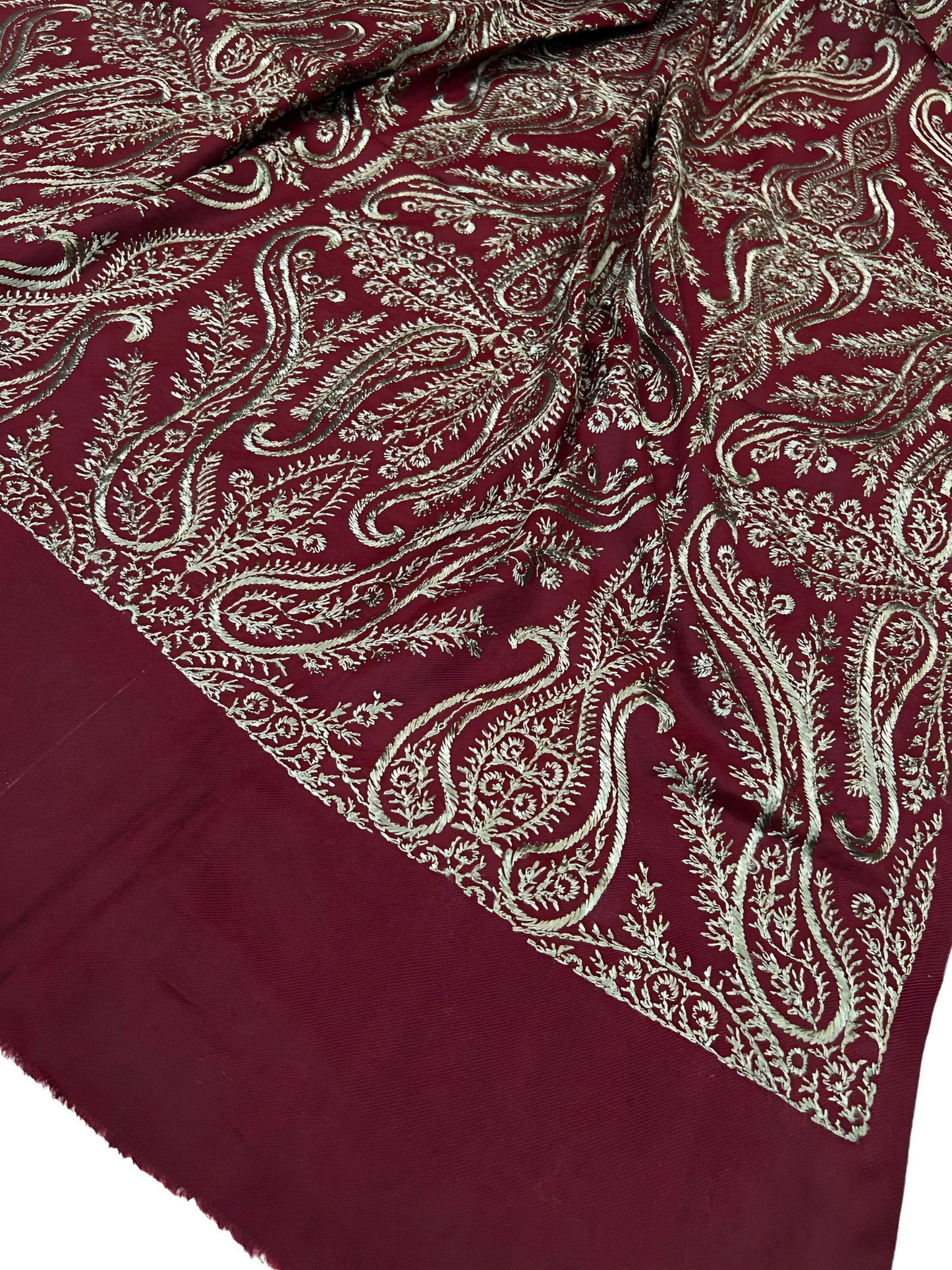 Maroon Grey - Embroidered Paisley Kashmiri Shawl