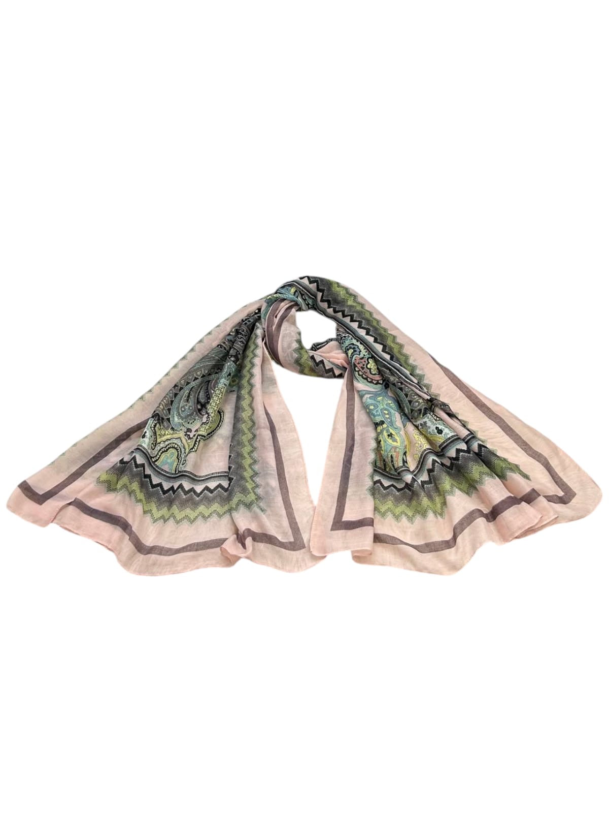 Baby Pink Green Floral Printed Modal Hijab