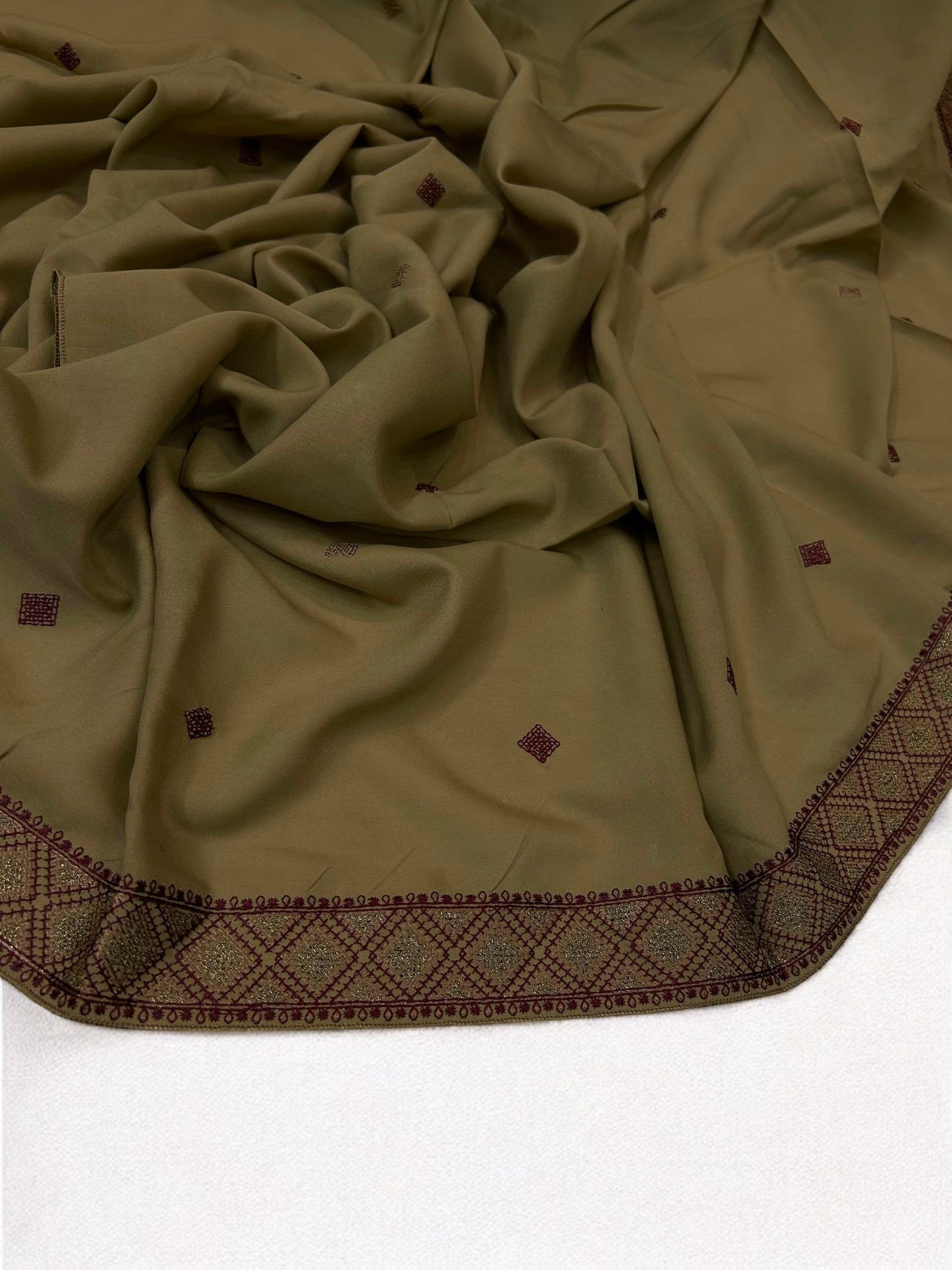 Walnut Brown Diamond Double Embroidered Shaal