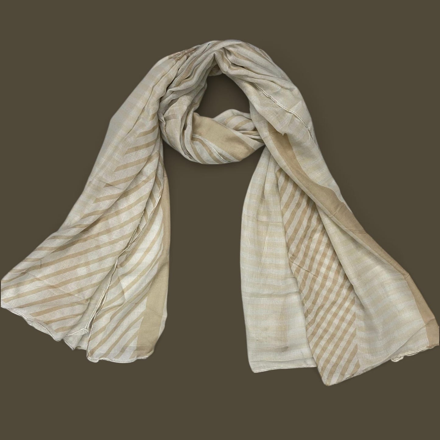 Beige Dusky Linear Printed Lawn Hijab