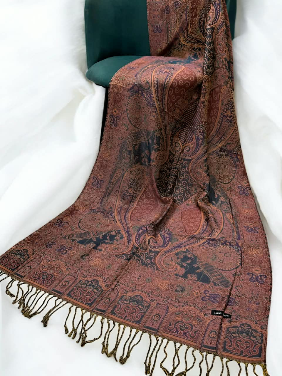 Coral Teal Persian Paisley Dual-Tone Pashmina Hijab