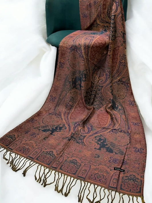 Coral Teal Persian Paisley Dual-Tone Pashmina Hijab