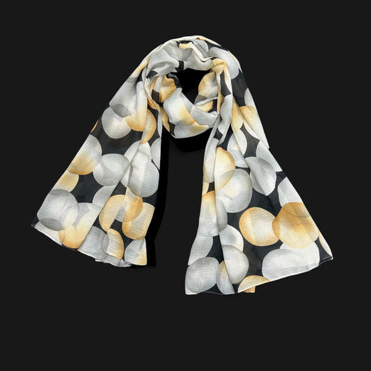 Black Orange Grey Circles Printed Modal Hijab