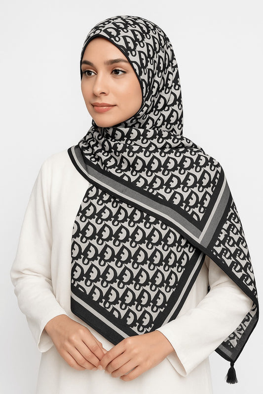 Branded White Dior Printed Modal Hijab