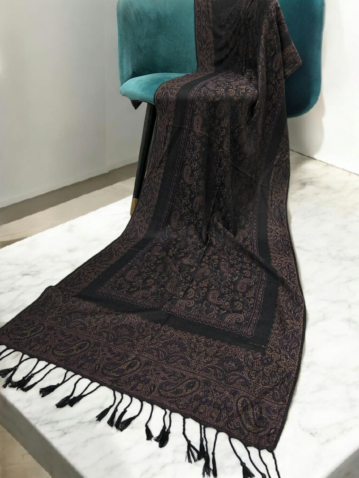 Black Mauve Gold Little Paisleys Two-Tone Pashmina Hijab