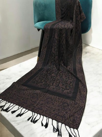 Black Mauve Gold Little Paisleys Two-Tone Pashmina Hijab