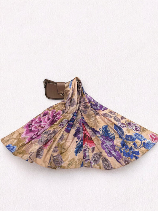 Large Satin Silk Scarf - Skin Purple Flowers