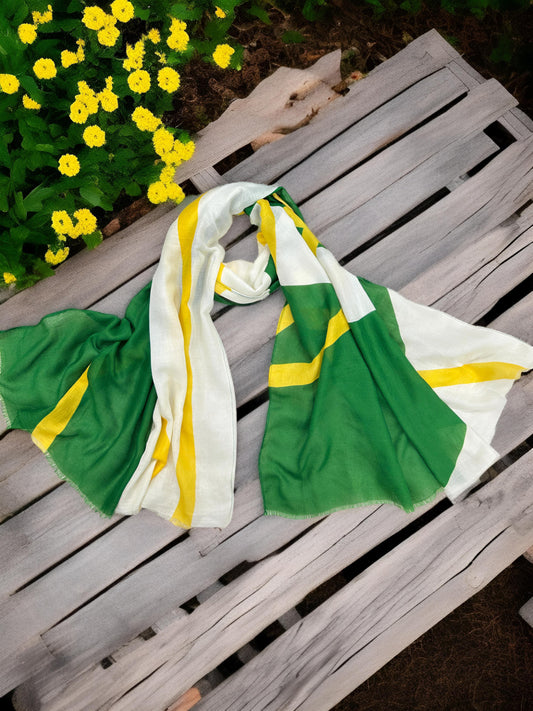 White Green Yellow Stripes Printed Modal Hijab