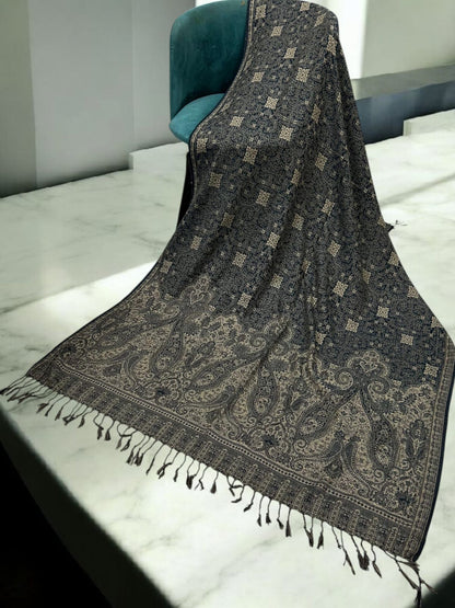 Paisley Pashmina Shawl - Navy Oat Brown