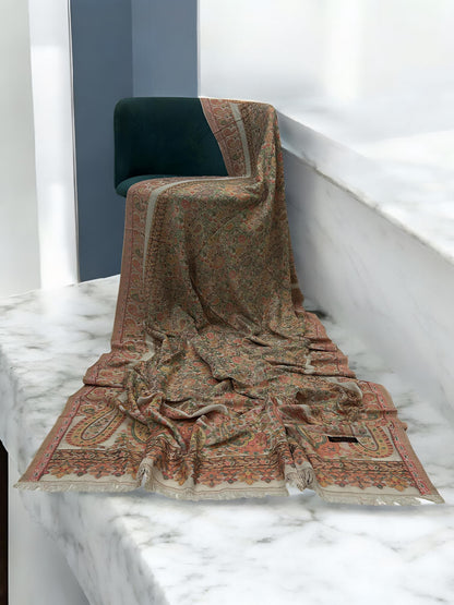 Pashmina Shawl - Beige White Paisley