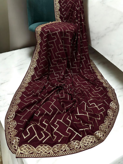 Mahogany Gold Sequence Bridal Embroidered Shaal