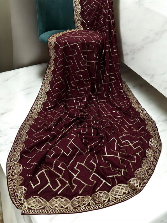 Mahogany Gold Sequence Bridal Embroidered Shaal