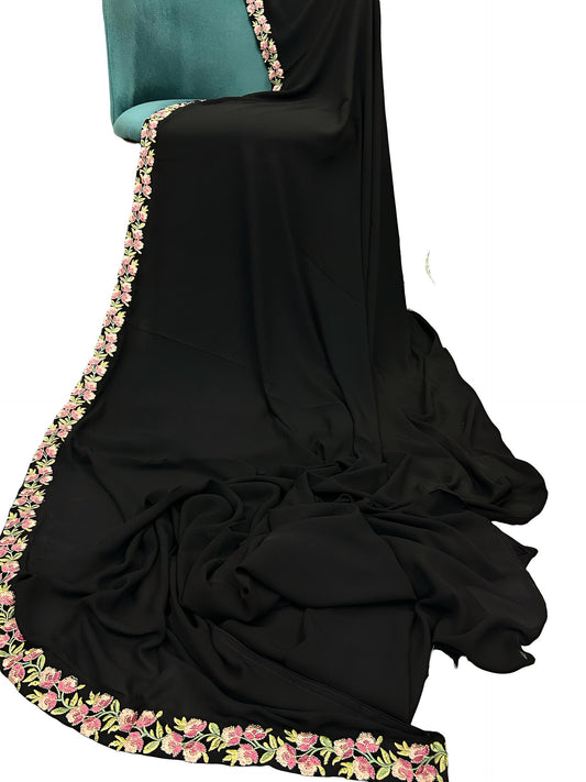 Black Pink Bougainvillea Floral Border Shaal