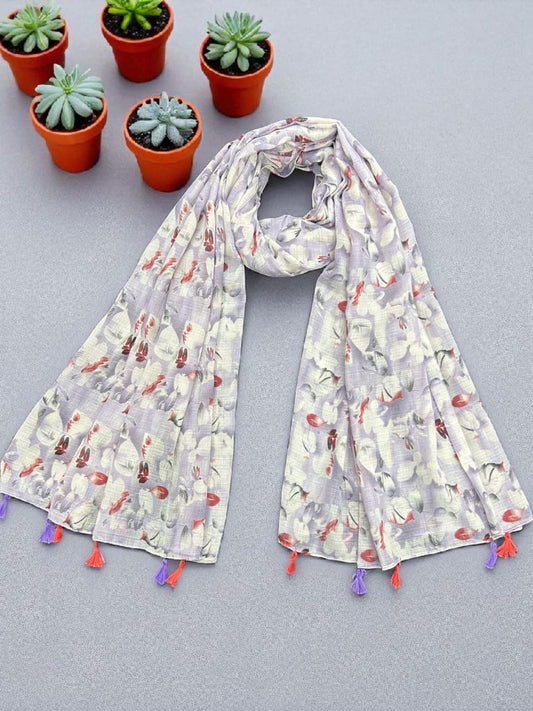 Lilac Orange Floral Printed Modal Hijab