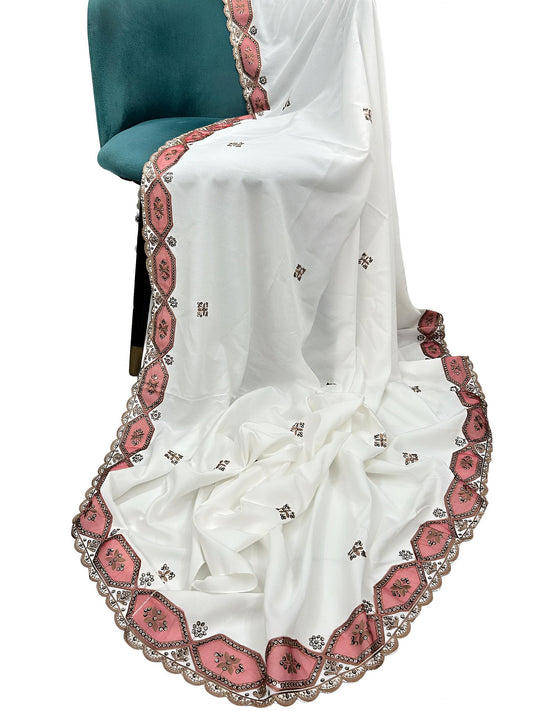 White Pink Luxury Border Shaal