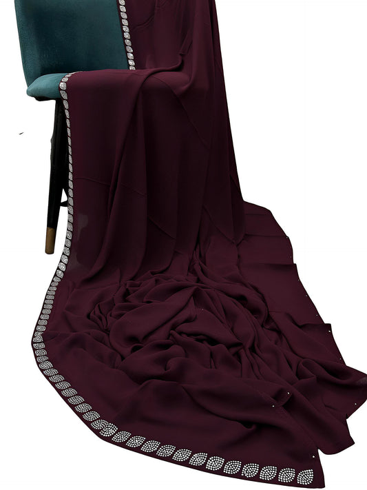 Luxury Mahogany Silver Border Korean Shaal