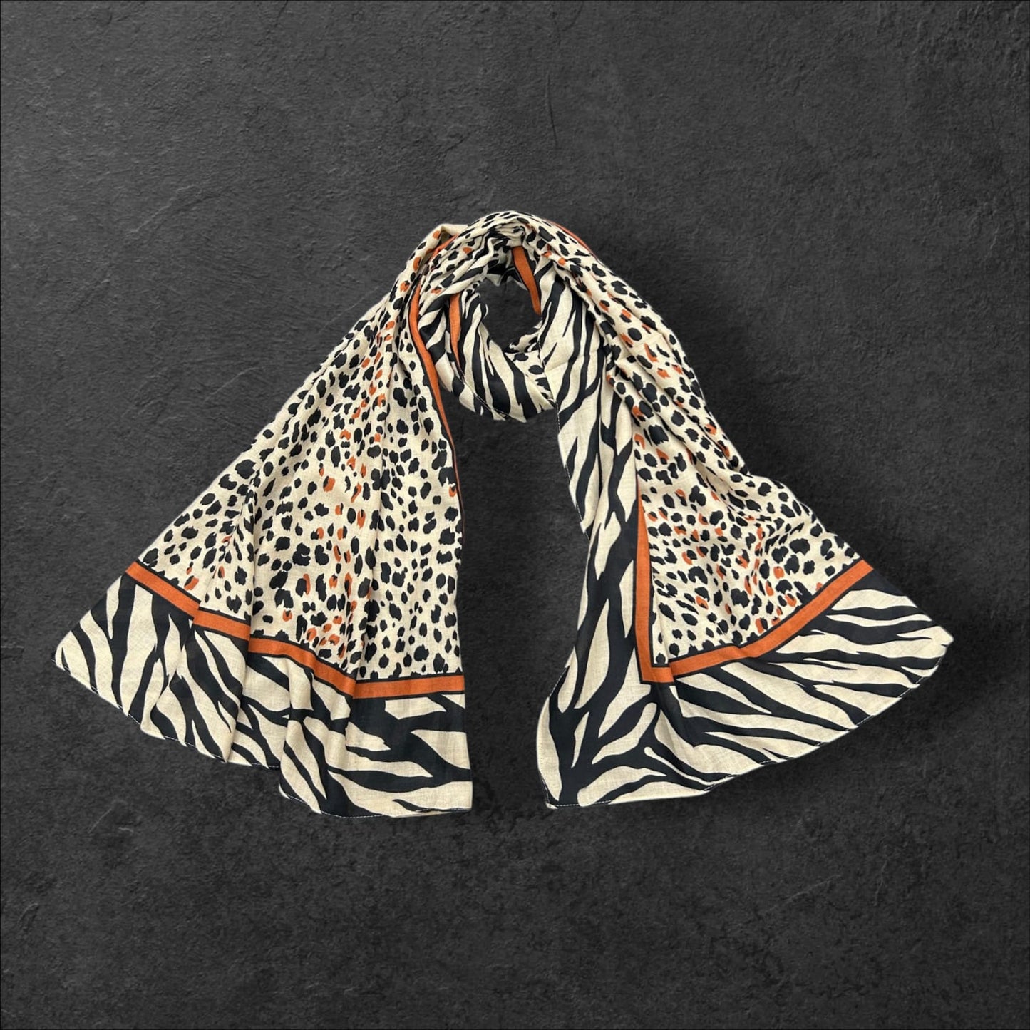 Creamy White Brown Cheetah Printed Modal Hijab