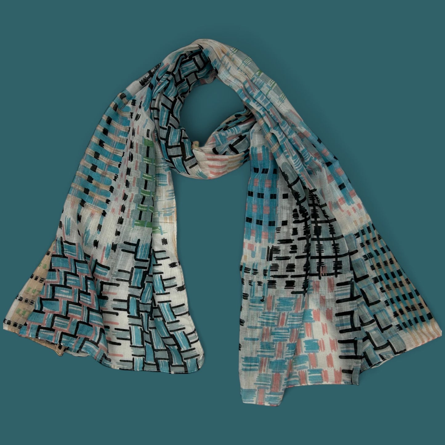 Green White Sketches Printed Modal Hijab
