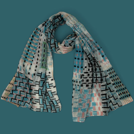 Green White Sketches Printed Modal Hijab