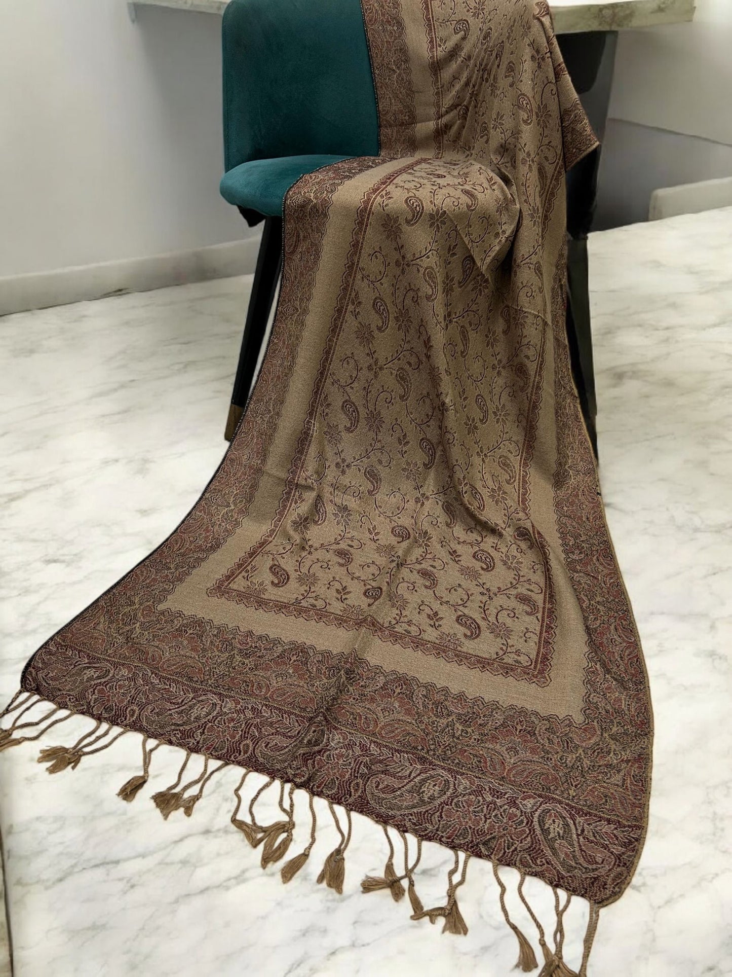 Khaki Rust Little Paisleys Two-Tone Pashmina Hijab