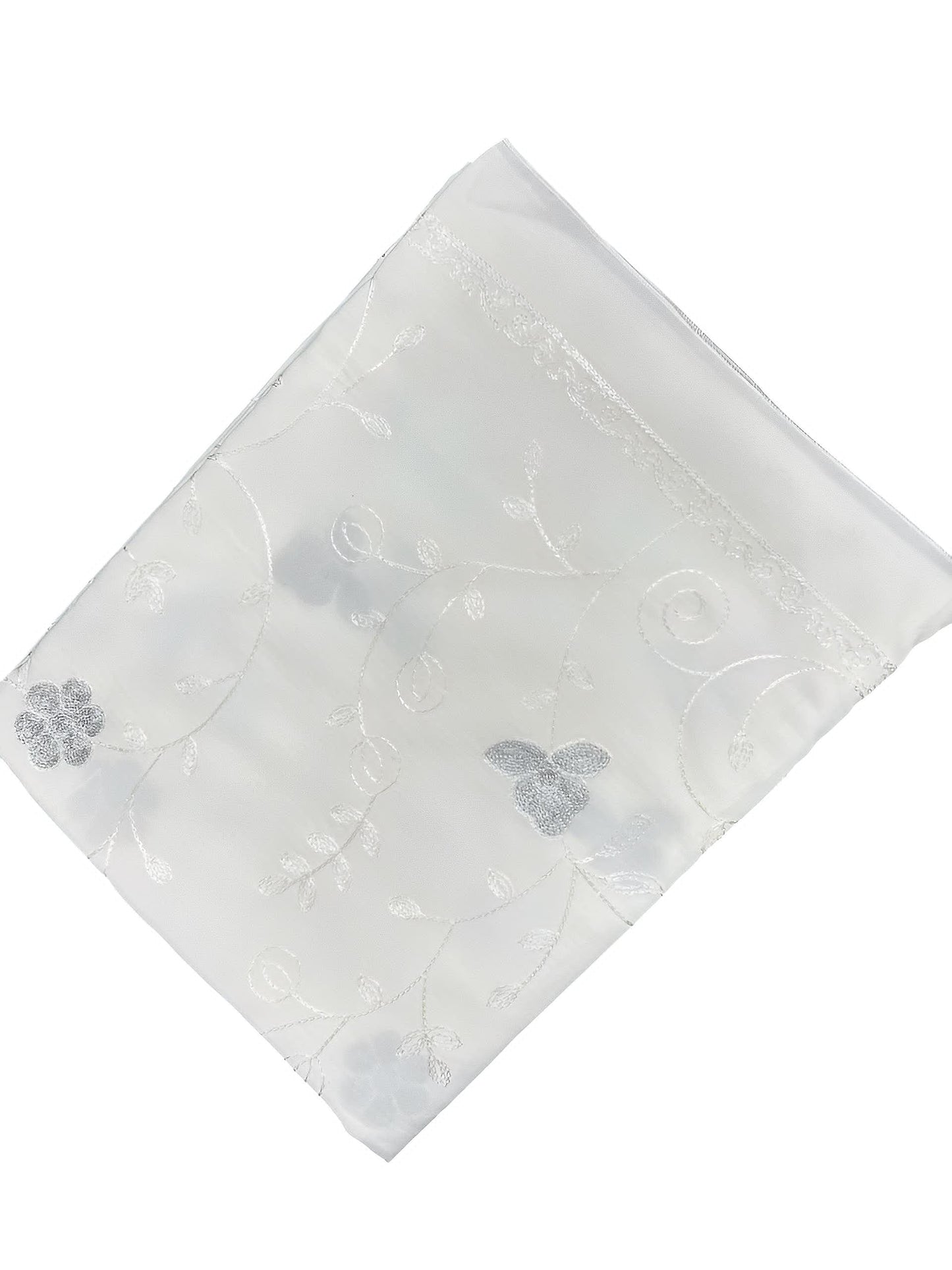 White Silver Peony Embroidered Lawn Dupatta