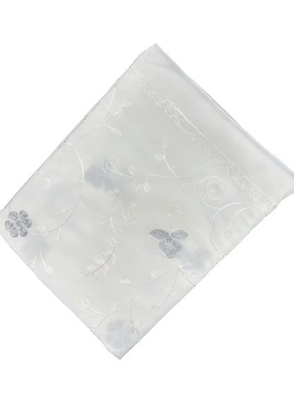 White Silver Peony Embroidered Lawn Dupatta