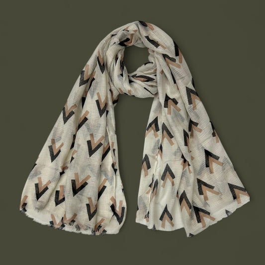 Creamy White V Printed Modal Hijab