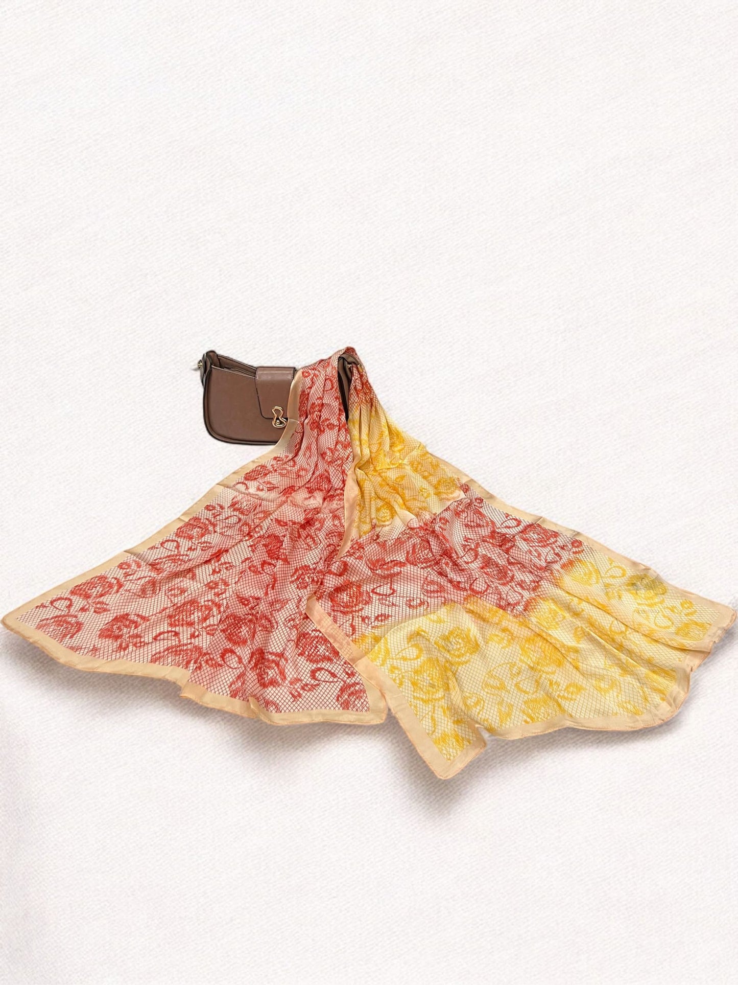 Satin Silk Scarf - Shades of Yellow Floral