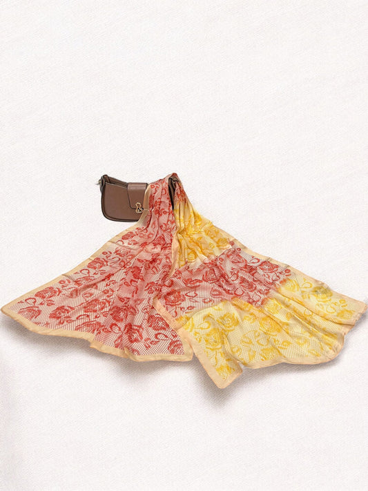 Satin Silk Scarf - Shades of Yellow Floral