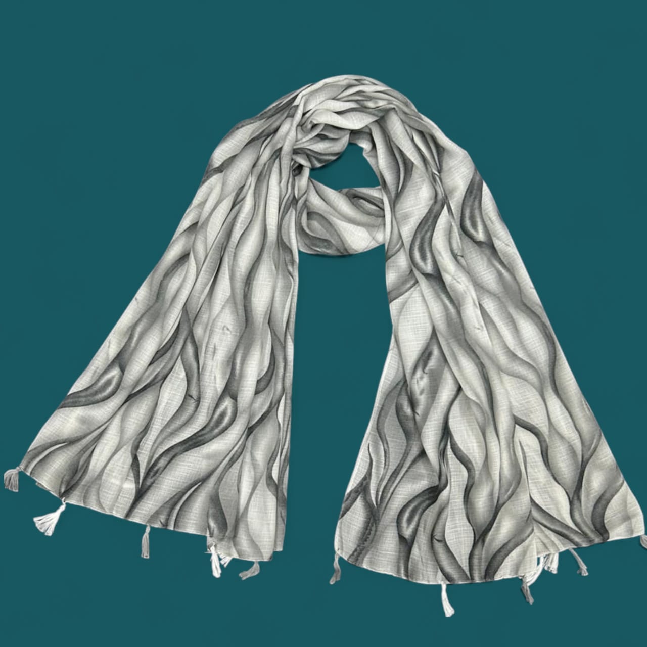 Silver Grey Waves Printed Modal Hijab