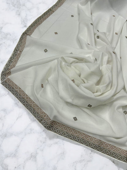 White Double Border Embroidered Shaal