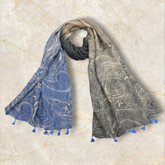 Fawn Black Blue Paisley Printed Modal Hijab