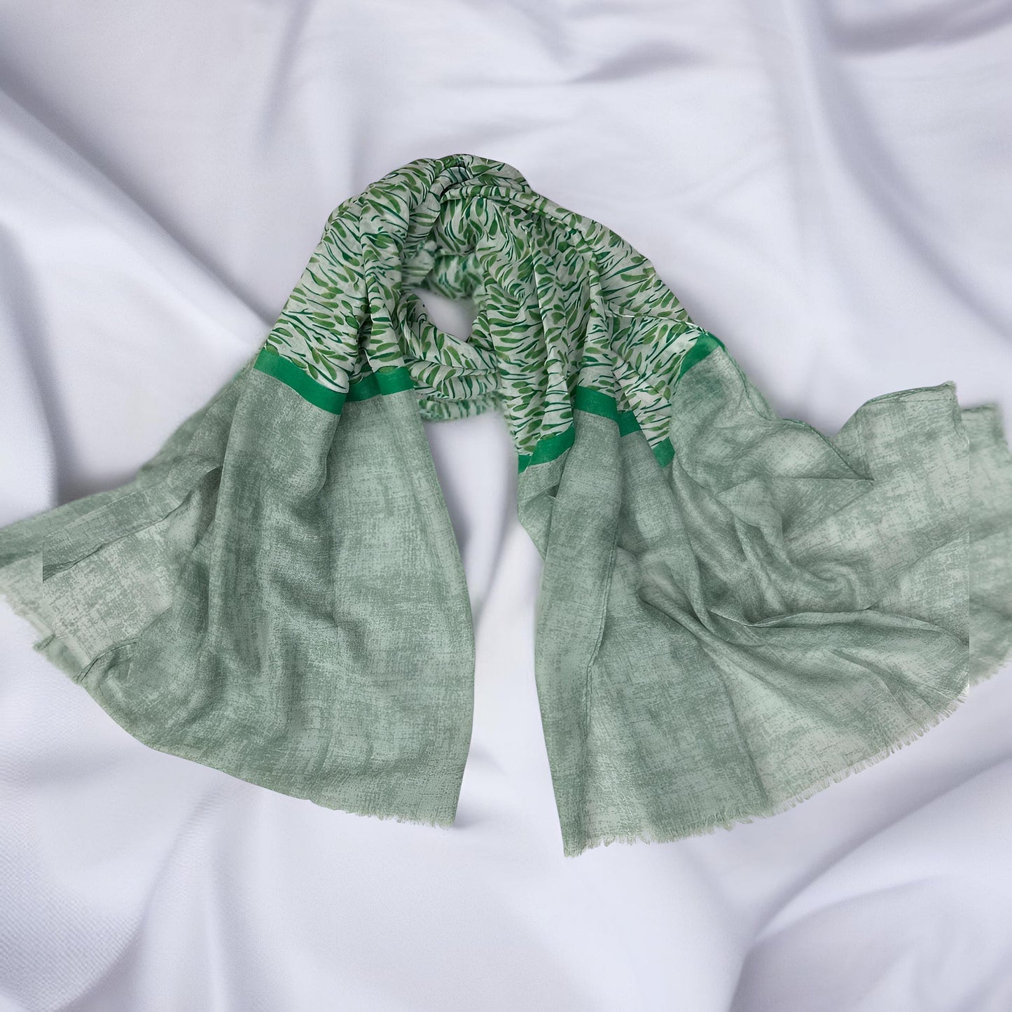 Mint Green Leaf Printed Modal Hijab