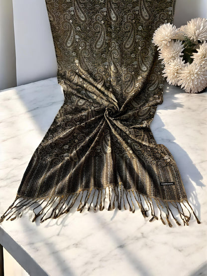 Blackish White Paisley Pashmina Hijab Shaal