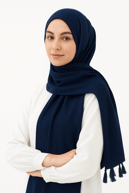 Navy Blue - Lawn Tassel Hijab