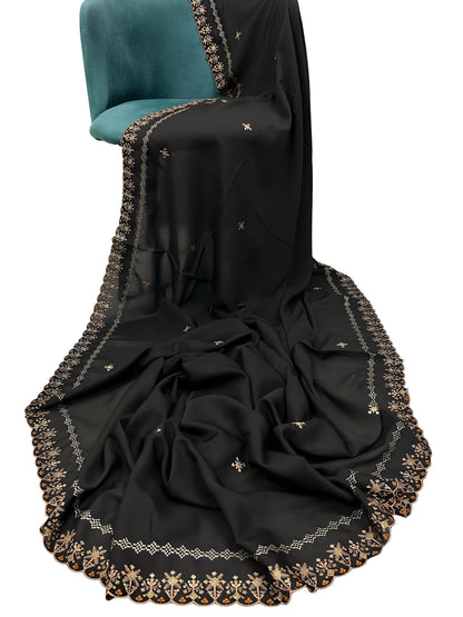 Black Double Floral Cutwork Shaal