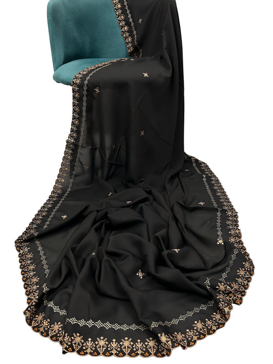 Black Double Floral Cutwork Shaal